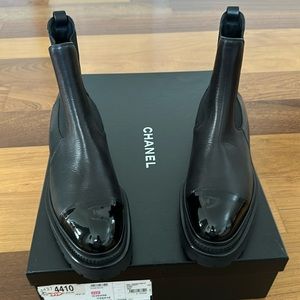 CHANEL - Brand New Calfskin & Patent Leather Black Boots